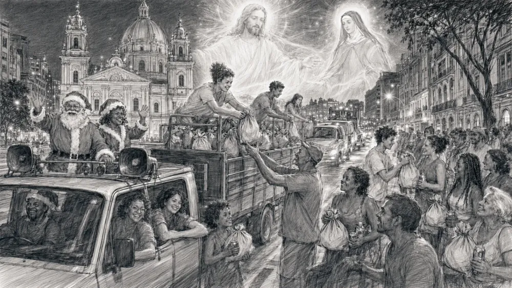 Natal com Jesus e Teresa d'Ávila — entrega de alimentos, a grafite
