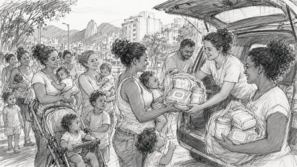 Confecção de kits para bebês, desenhada a grafite
