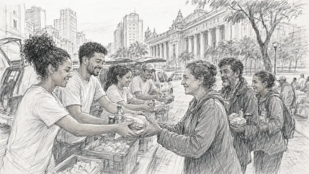 Café com Fé — voluntários servindo café da manhã nas ruas do Rio, a grafite